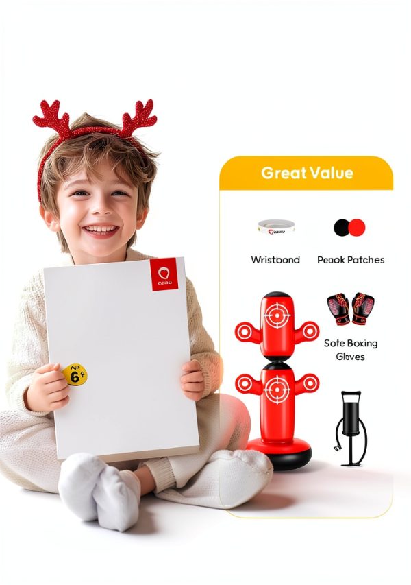 QPAU Kids Inflatable Punching Bag Red PVC Design-4