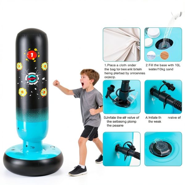 Kids Punching Bag EIVONDA PVC Blue Black-5