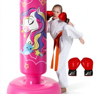 Threeall Freestanding Punching Bag Pink PVC 66in-0