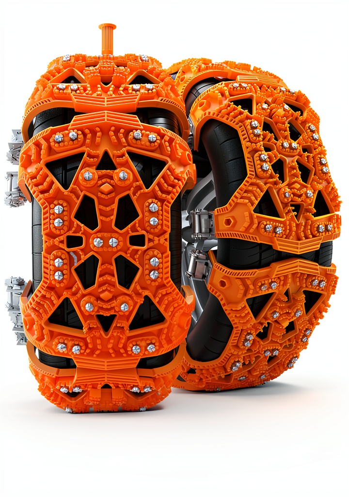 Installing H&ZT ATV Snow Chains for Most Tires Chrome on a wooden desk