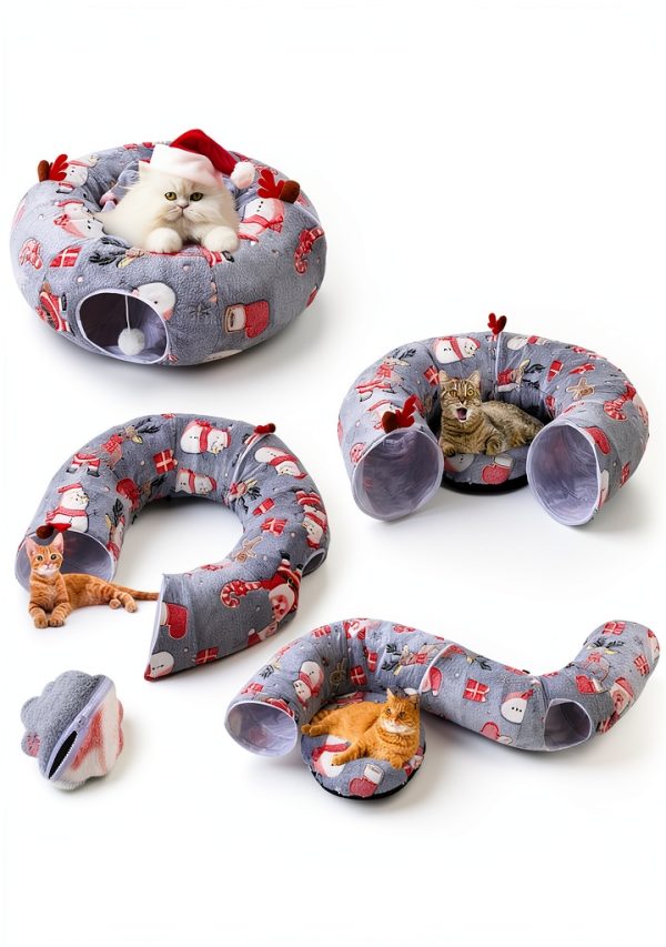 Cat Tunnel 9-Piece Christmas Set by Dansydaisy 3ft Plush Play Tunnel-5