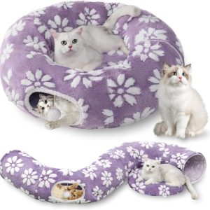Cat Tunnel Peekaboo Cave with Dangling Balls MUYUHOME Purple-0