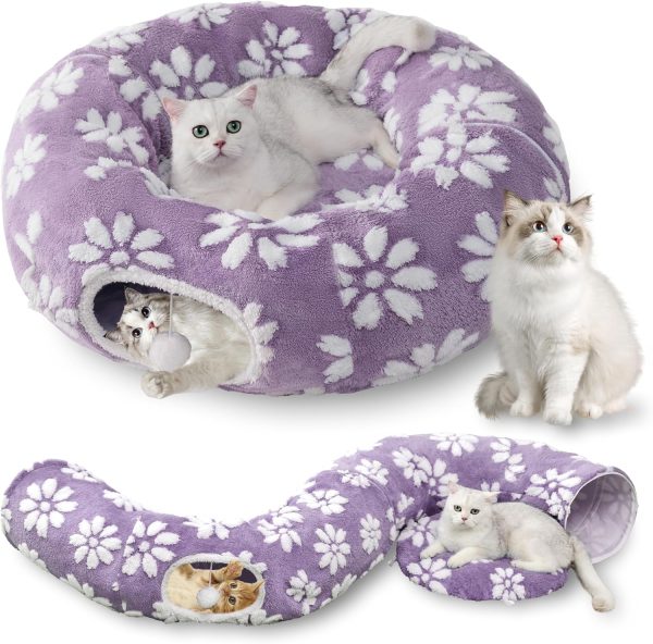 Cat Tunnel Peekaboo Cave with Dangling Balls MUYUHOME Purple-0
