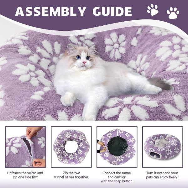 Cat Tunnel Peekaboo Cave with Dangling Balls MUYUHOME Purple-6