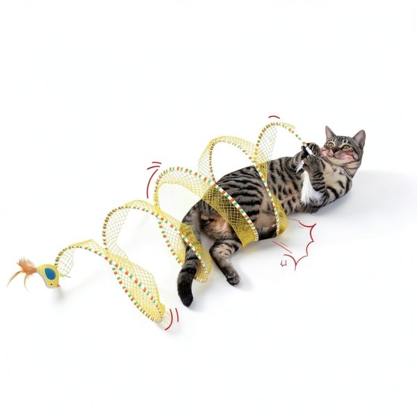 Spiral Tunnel Cat Toy Potaroma Foldable Tunnel with Feather Bell-1