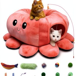 Cat Tunnel Bed Octopus Shaped with 20 Toys - VIEFIN Medium Pink-0