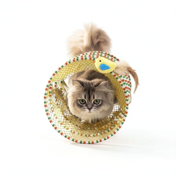 Spiral Tunnel Cat Toy Potaroma Foldable Tunnel with Feather Bell-5