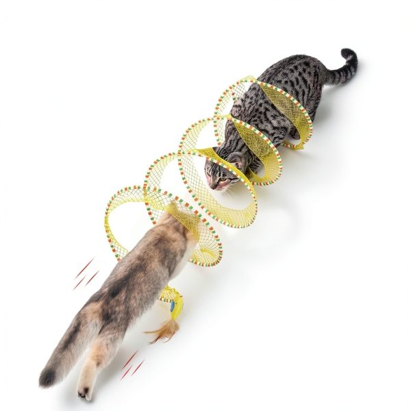 Spiral Tunnel Cat Toy Potaroma Foldable Tunnel with Feather Bell-2