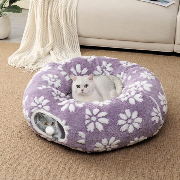 Cat Tunnel Peekaboo Cave with Dangling Balls MUYUHOME Purple-4