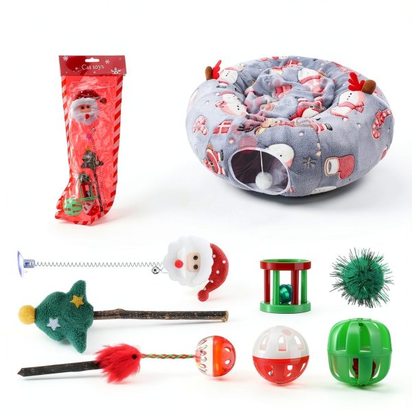 Cat Tunnel 9-Piece Christmas Set by Dansydaisy 3ft Plush Play Tunnel-2