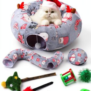 Cat Tunnel 9-Piece Christmas Set by Dansydaisy 3ft Plush Play Tunnel-0