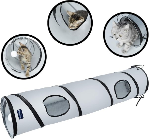 PetLike Cat Tunnel Collapsible Pop Up Tube with Peek Holes and Ball-0
