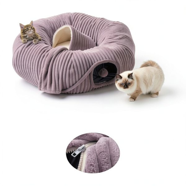 Cat Tunnel Bed WINDRACING Circle Cushion Blackout Tent for Indoor Cats-2