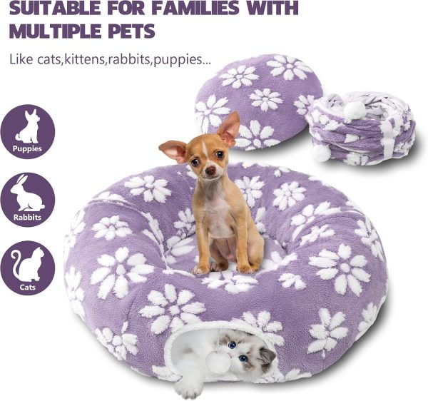 Cat Tunnel Peekaboo Cave with Dangling Balls MUYUHOME Purple-3