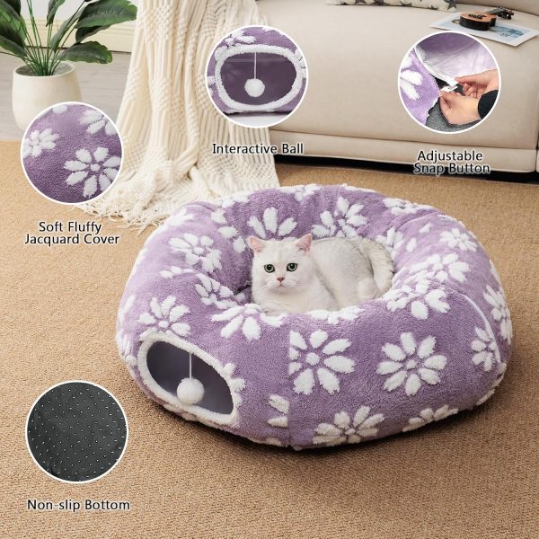 Cat Tunnel Peekaboo Cave with Dangling Balls MUYUHOME Purple-2
