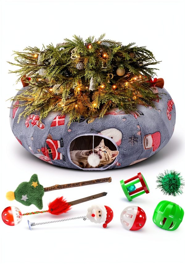 Cat Tunnel 9-Piece Christmas Set by Dansydaisy 3ft Plush Play Tunnel-1