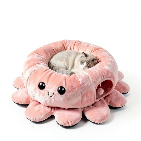Cat Tunnel Bed Octopus Shaped with 20 Toys - VIEFIN Medium Pink-3