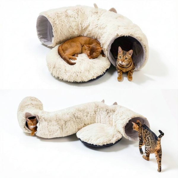 Cat Tunnel NEZIN Indoor Donut Playground with Plush Bed for Cats-2