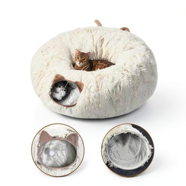 Cat Tunnel NEZIN Indoor Donut Playground with Plush Bed for Cats-3