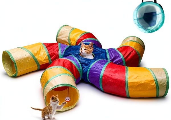 Cat Tunnel Depets 5‑Way Large Play Tube with Ball & Peephole-0
