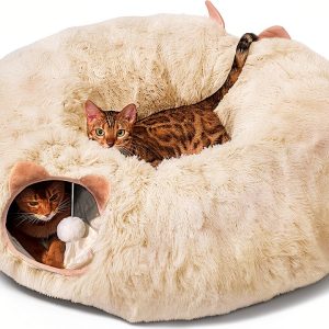 Cat Tunnel NEZIN Indoor Donut Playground with Plush Bed for Cats-0
