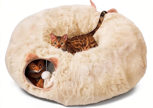 Cat Tunnel NEZIN Indoor Donut Playground with Plush Bed for Cats-0